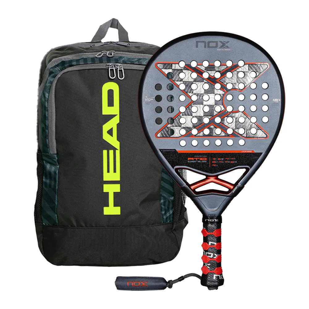 Pala NOX AT10 GENIUS 18K 2025 by AGUSTIN TAPIA + Mochila HEAD BASE Backpack 17L Negro/Amarillo
